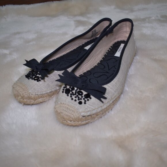 Simply Vera Wang Espadrilles Flats Beige Black Embellished Slip-On Size 7.5 - Picture 2 of 12